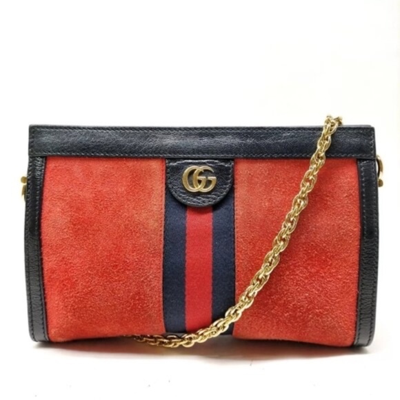 100% Authentic Gucci Sherry Line Red Suede Leather Shoulder Bag